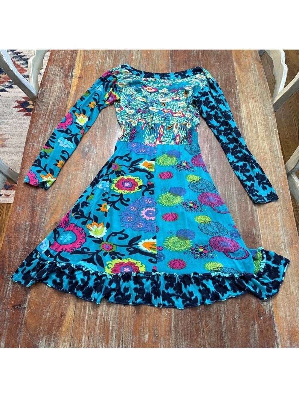Fashion Fuse Teal Pink Floral Patchwork Dress Small - Picture 11 of 11